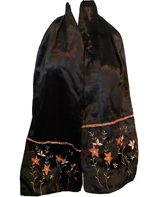 Black Velvet Scarf Embroidered Floral Wrap Surkana Ari To Wear Shawl Womens • $17.98