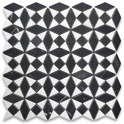 N875XH Nero Marquina Black Marble Kaleidoscope Diamond Mosaic Tile Thassos • $32.99