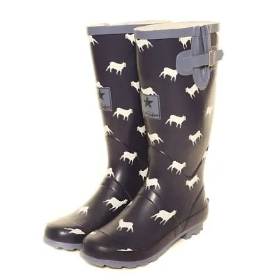 £26.66 • Buy Ladies Wellington Boots - Sheep Printed Matt Rubber Welly Boots Navy / Blue