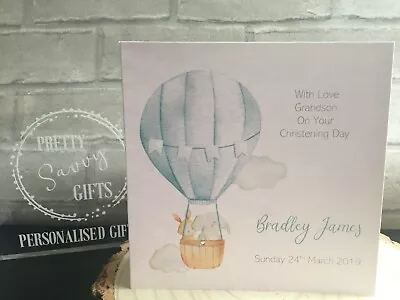 Personalised Handmade Blue Christening Card - Hot Air Balloon - Boy • £3.40