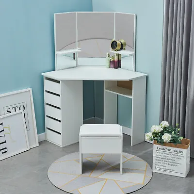 £149.99 • Buy Modern Home Dressing Table White Corner Desk Makeup Vanity Table Drawers Stool