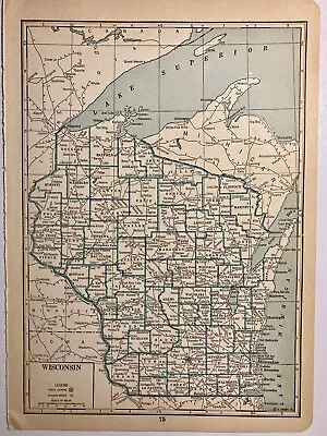 1935 Antique County Map J Thomas Co Wisconsin WI Lake Superior Madison • $18.53