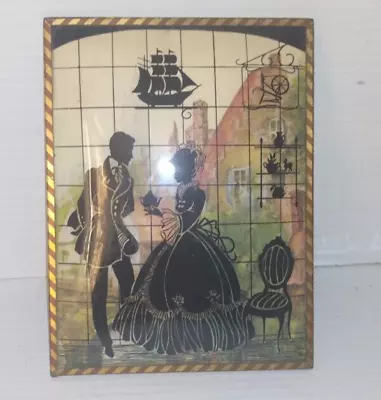 Vintage Reverse Painted Silhouette Convex Glass Courting Victorian 6  X 8  • $20