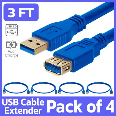 4 Pack 3 Feet USB Extension Cable USB 3.0 Male To Female Cord Extender Blue • $14.99