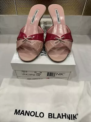 Manolo Blahnik Hot / Light Pink Slide On Alligator Pumps CTAILO Size 36.5 /6.5 • $99