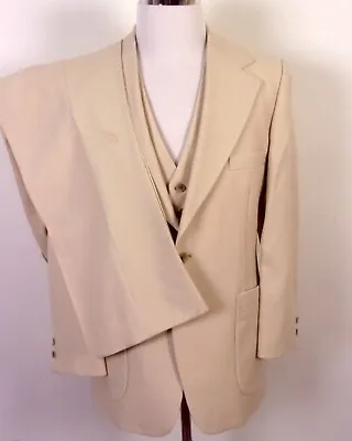 Vintage 60s 70s Johnny Carson Polyester Vested 3 Pc Suit Flare Bell Disco 40 R • $143.99