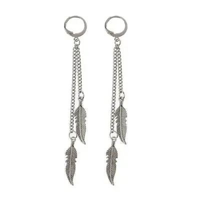 £3.47 • Buy KPOP Fashion Titanium Steel Feather Leaf Tassel Drop Earrings Korean Jewelry