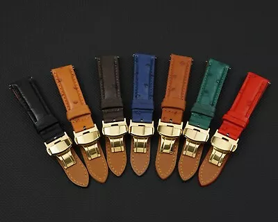 Real Ostrich Watch Band Deployment Clasp Buckle Leather Watch Band Gift For Men • $23.40