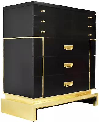 Mid Century Art Deco Style Gold Leafed Chest In Black By Sieling Modern - Newly • $3200