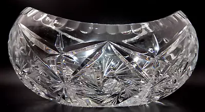 Vintage Bohemian Czech Clear Cut Glass Pinwheel Star Pattern Crystal Boat Bowl • $34.99