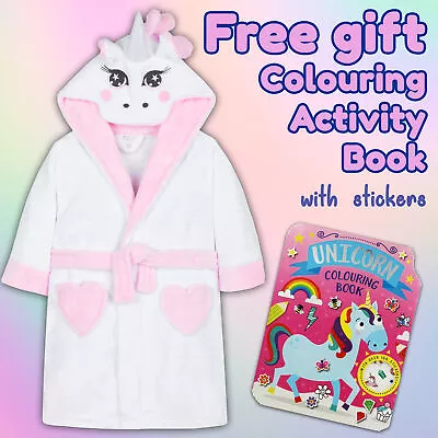 Childrens Kids Girls Unicorn Rainbow Colourful Dressing Gown Bath Robe Soft Cosy • £14.99