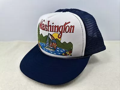 Vintage Washington State Adult Mesh Snapback/Trucker Hat Blue Sailboat Lake VGC • $493.75