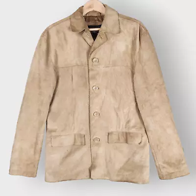 Banana Republic Mens Jacket Tan Size Small Suede Leather Vintage Y2K Safari • $74.99