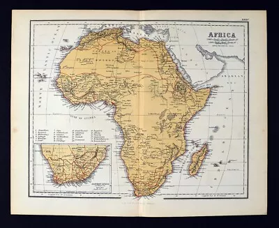 1869 Chambers Map Africa South Cape Town Guinea Egypt Madagascar Morocco Congo • £22.49