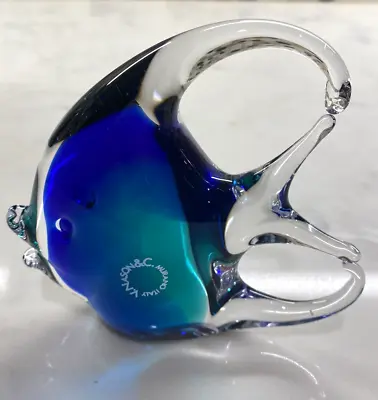 Glass Angel Fish V. Nason & C. Murano Italy Figurine Clear Blue Turquoise 4 1/4  • $55