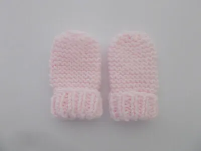 Hand Knitted Baby Mittens 0-3 Months Pale Pink Garter Stitch • £1.60