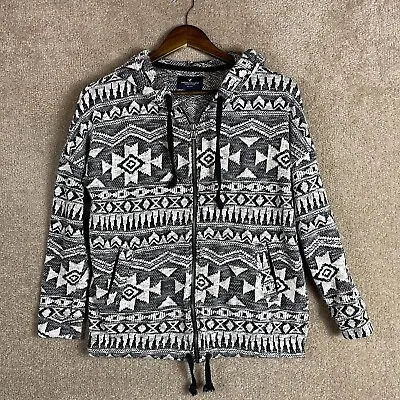 American Eagle Sweater Womens Medium M Black/White Hooded Zip Tribal Aztec Print • $5