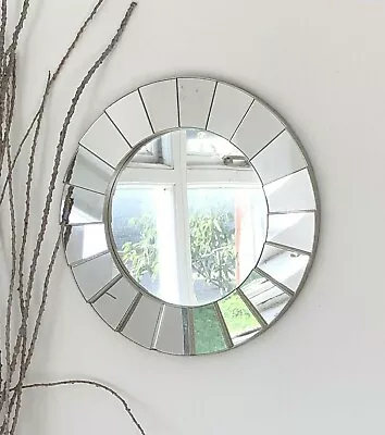 Silver Ornate Art Deco Round Wall Mirror Vintage Retro Decorative Style • £14.95