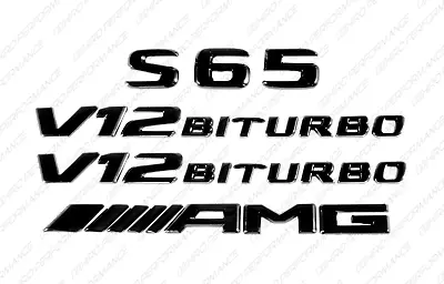 Set Gloss Black Emblem Badge Sticker For Mercedes-Benz S65 V12 Biturbo AMG W221 • $43