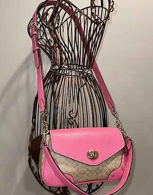 Coach CE639 Millie Shoulder Bag Petunia Pink Leather/Light Khaki Signature • $132