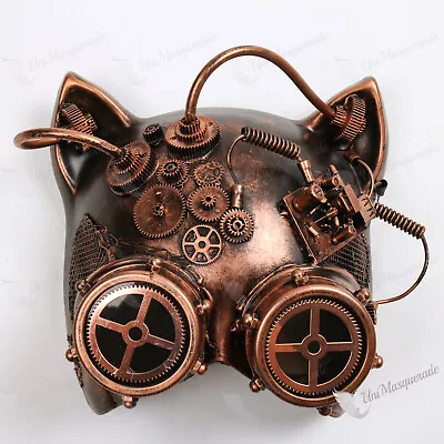 Metallic Steampunk Goggles Venetian Gatto Cat Mask Masquerade Copper • $33