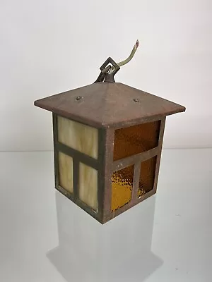 Antique Arts And Crafts Mission Copper Slag Glass Ceiling Porch Light Fixture • $185