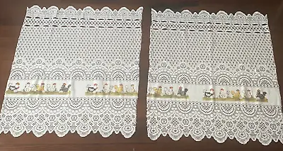 Vintage Pair Kitchen Cottage Light Ivory Cafe Curtains W/Chickens~ 37  Long • $22