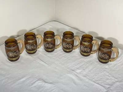 Set Of 6 Vintage Siesta Ware Western Themed Barrel Mugs Wood Handles • $19.78