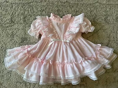 Kandy Ann Pink Vintage Dress 12 Months Baby Girls Full Lace Ruffle Ribbon USA • $29.99