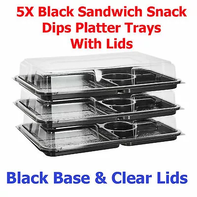 £17.99 • Buy 5X Large Black Sandwich Snacks Dips Trays With Lids For Party Events Food Buffet