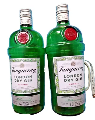 2x Tanqueray Gin 1 Litre Green Embossed Empty Suit Home Brew Crafts Bottlelight • £1.99