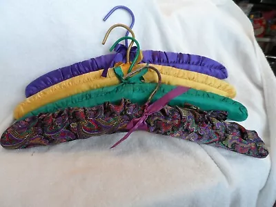 Vintage Padded Hangers - Lot Of 4 Fall Purple Gold Green Colors • $10