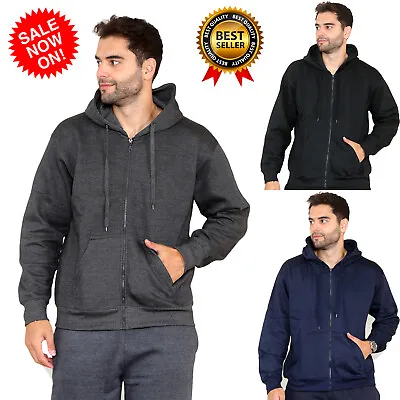 Mens Plain Fleece Zip Up Hoodie Sweatshirt Hooded Zipper Sports Jumper Top S-5XL • £10.99