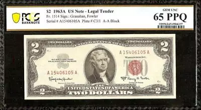 1963 A $2 Two Dollar Bill Red Seal Legal Tender Note Paper Money Pcgs 65 Ppq • $25.01