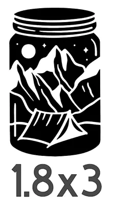 Camping Mason Jar Mountain And Night Sky (Black Temporary Vinyl Sticker) 1.8 X3  • £6.62