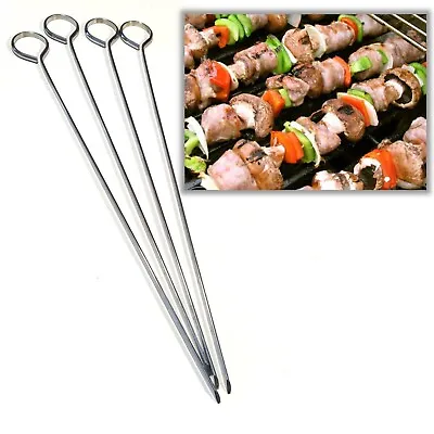 Barbecue Skewers Four 15  Kabob Skewers Flat Metal Stainless Steel BBQ • $3