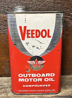 Vtg 1950s 60s Veedol Outboard Motor Oil 1 Quart Oil Can Tin Tidewater Oil Co • $55