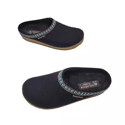 Haflinger Grizzly Franzl Unisex Men 8.5 Women 10 EU 41 Black Wool Slippers Clogs • $46.95