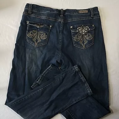 Liuce's S Jeans Women's Size 16 Dark Wash Flap Pockets Bling Bedazzle • $12.74