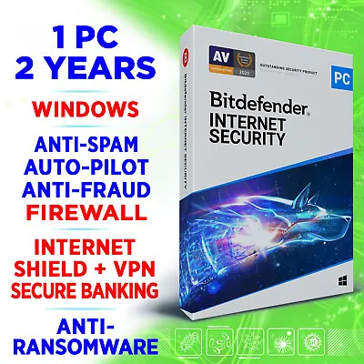 £19.79 • Buy Bitdefender Internet Security 2023 1 PC 2 Years (UK/IE) Activation Key, Incl VPN