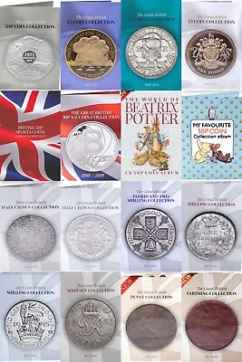 British Coin Hunt Collectors Albums £5 £2 50p 10p Pre Decimal Silver Copper [C] • £34.95