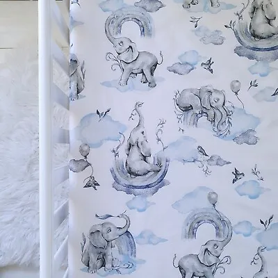 Baby Boy Cot & Cot Bed Fitted Sheet 100% COTTON   Blue Nursery Elephant • £9.50