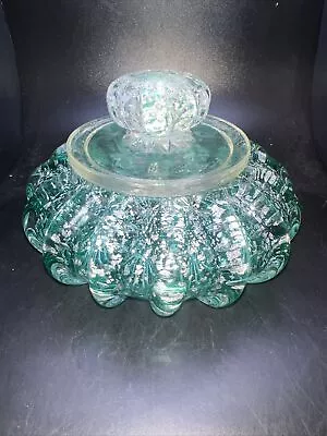 Vintage Murano Large Sommerso Green Silver Flecks Glass Powder Jar Jewelry Box • $299.99