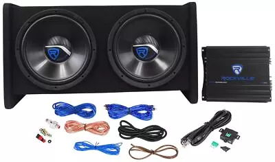 Rockville RV12.2B 1200w Dual 12  Car Subwoofer Enclosure+Mono Amplifier+Amp Kit • $219.95