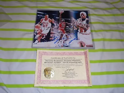Michael Jordan Scottie Pippen Dennis Rodman  Signed 8x10 Photo WIT COA • $250