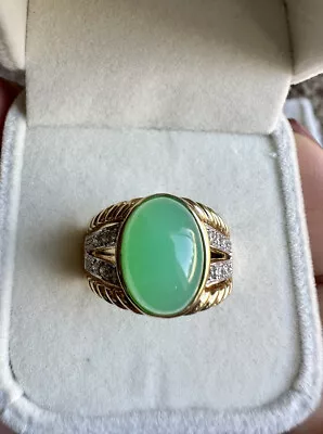 GORGEOUS Laura Ramsey 14K Yellow Gold Chrysoprase Diamond Ring - 11.8 Grams • $750