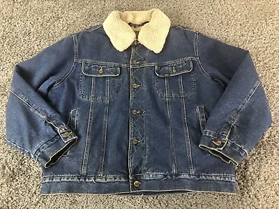 Lee Vintage Denim Jean Trucker Jacket Mens Large Sherpa Lined Removable Collar • $45.99