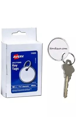 Avery 11025 Split Ring Key Tags 1-1/4  Diameter White Metal Rim Pack Of 50 • $8