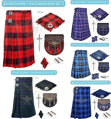 Scottish Highland 8 Yard Kilt Clan Tartan 8 Yard Multi Colors Traditional Kilts • $81.70