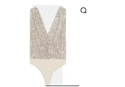 Zara  Gold Sequinned V-neck Crossover Sleeveless Bodysuit L • £17.99